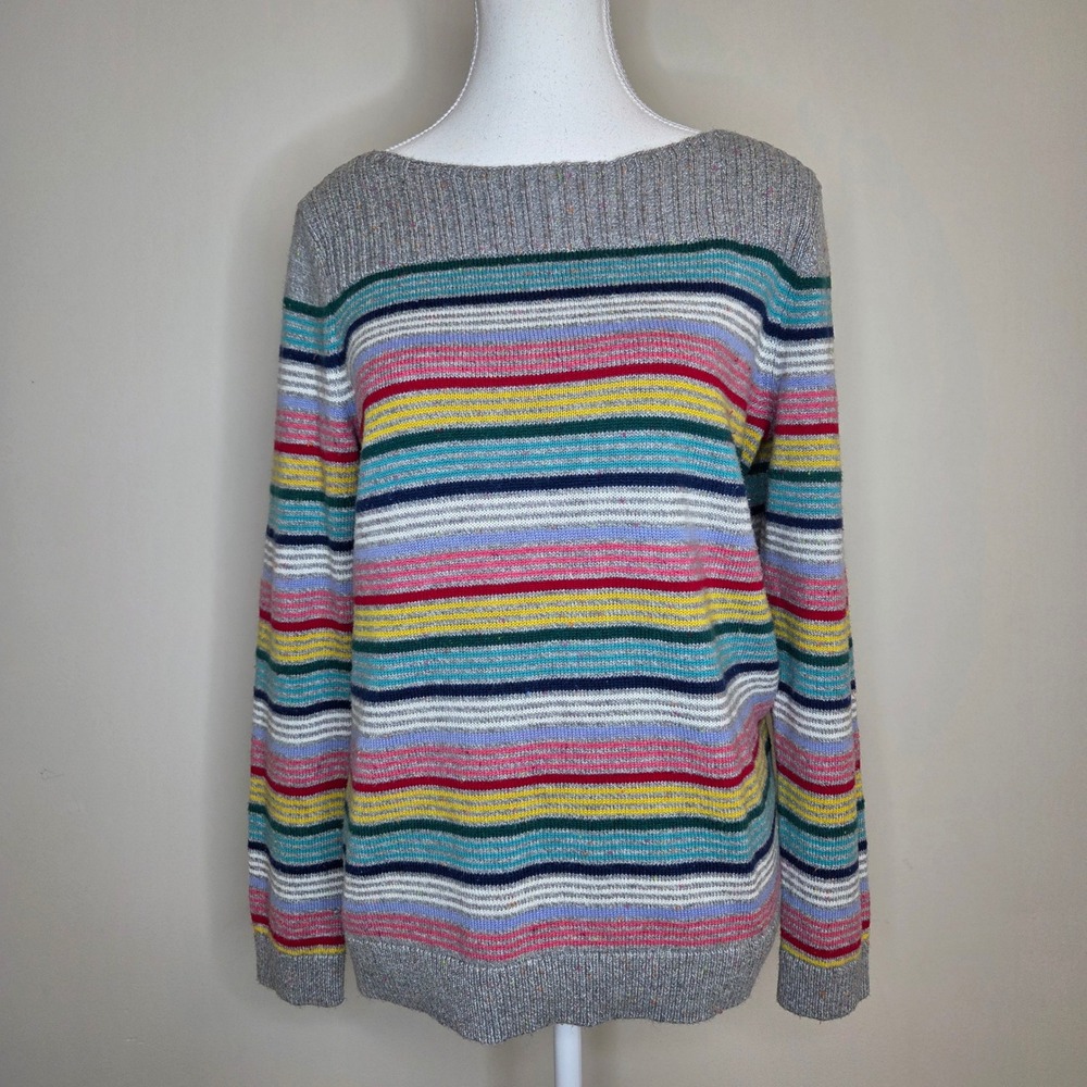 Talbots Womens Medium Striped Boat Neck Sweater Grey Multi Color Cotton Cashmere